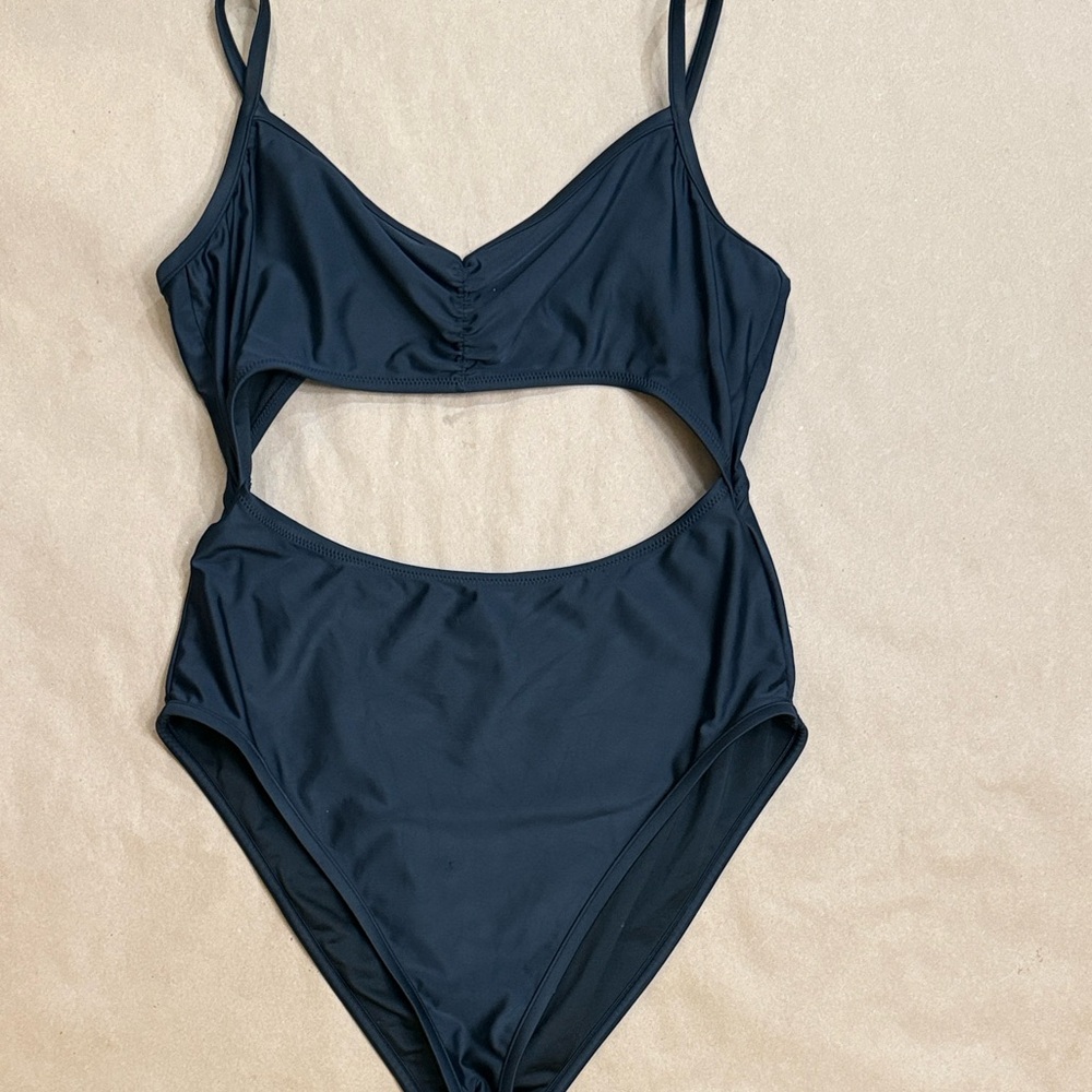 Madewell Cinched Cutout One Piece Black Swimsuit Size Large